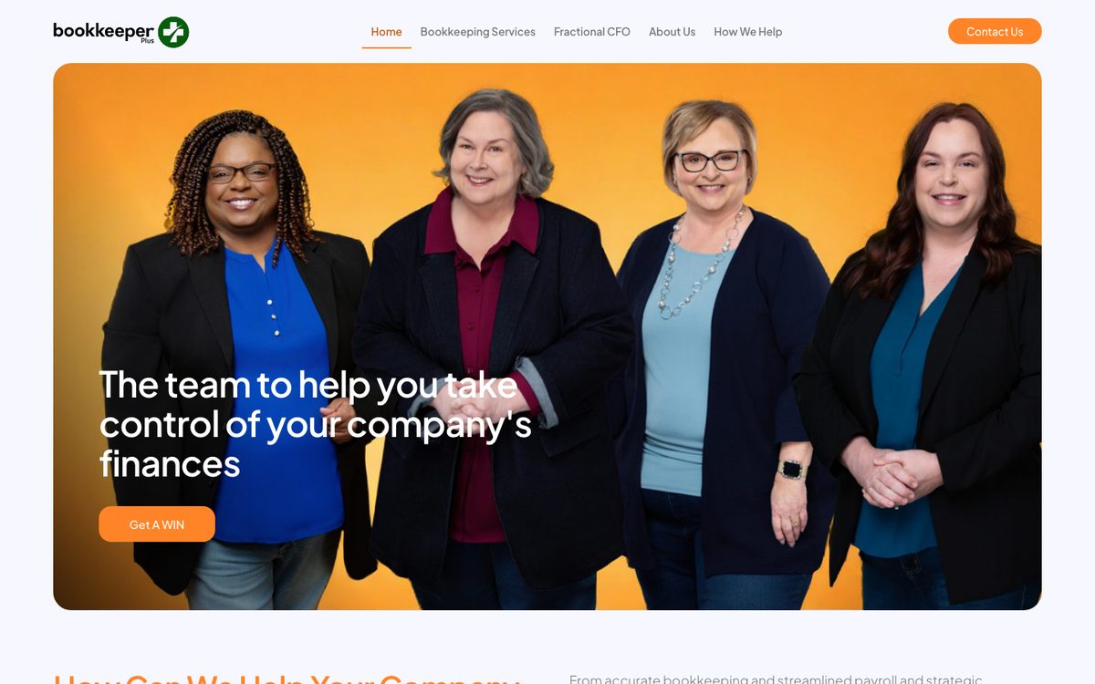 Homepage of a bookkeeping and payroll services website
