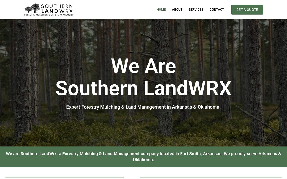 Homepage of a forestry mulching and land management company website